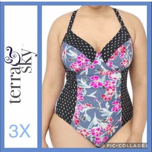 Terra & Sky 3X One-Piece Floral Swimsuit